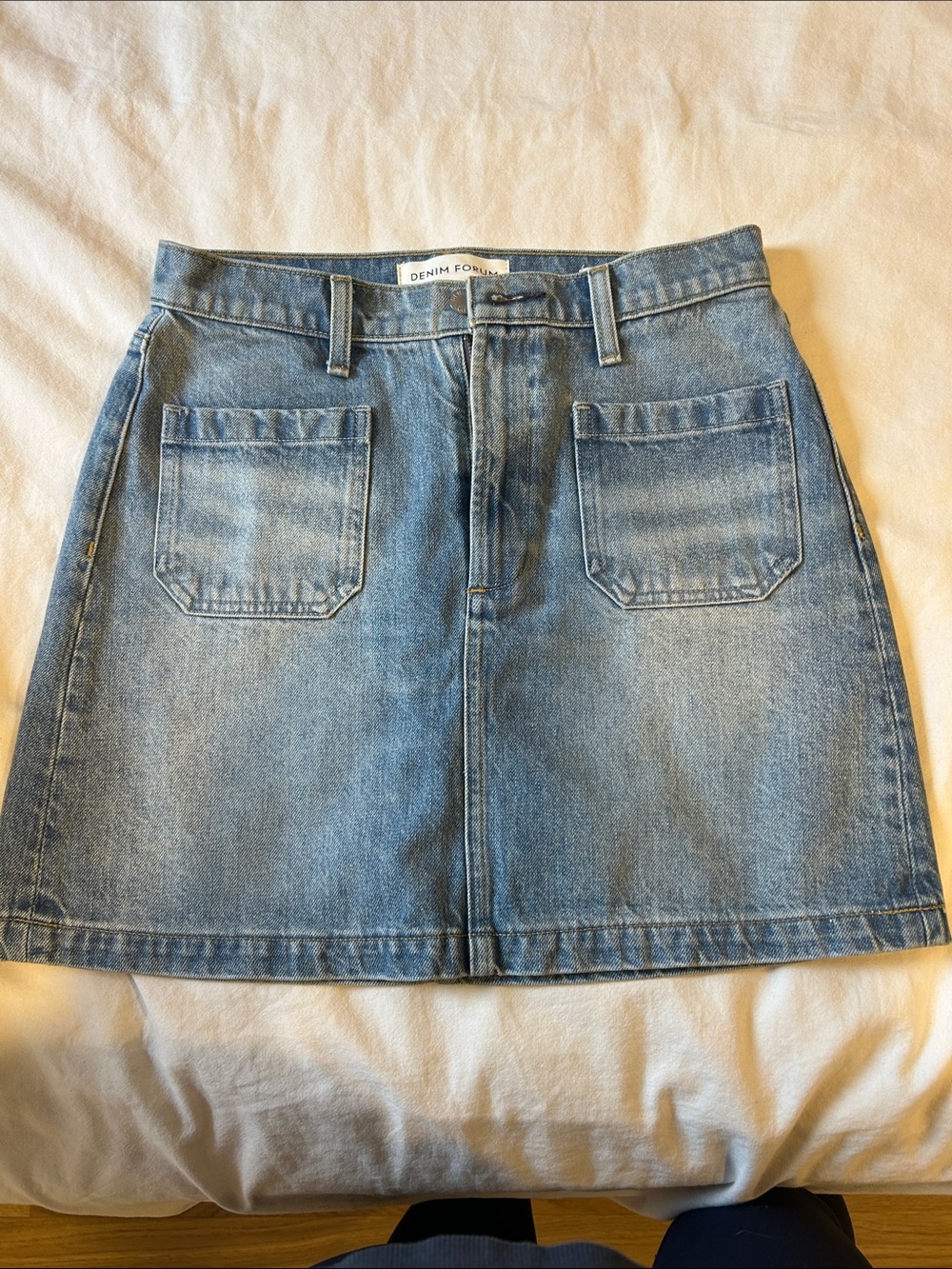 Denim Forum Blue Denim Patch-Pocket Mini Skirt